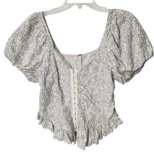 FREE PEOPLE OH BABY LACE CROP TOP ROMANTIC FEMININE FESTIVAL BOHO BALLOON SZ MED